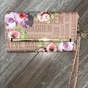 Steve Madden Floral Pink and Brown Wristlet Wallet